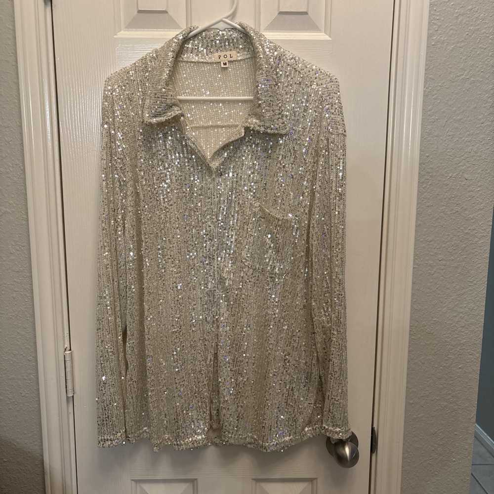 POL Sparkling Silver Sequin Blouse